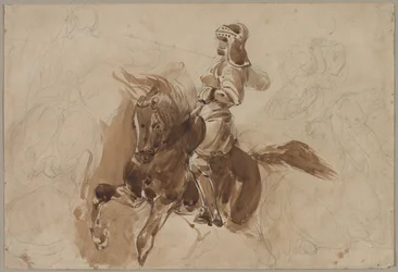 Armored Figure on Horseback (recto), Horse in Front of a Barn (verso), c. 1828
