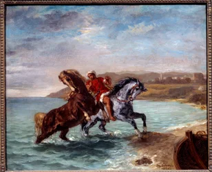 Horses coming out of the sea. Painting by Eugène Delacroix (1798-1863)