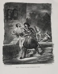 Illustrations for Faust: Méphistophélés and Faust flee after the duel