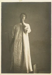 Woman in Chemise, Hand in Front of Mouth