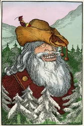 Illustration by Filiberto Scarpelli for the fable "The Crystal Mountain" from a collection of fables by the Brothers Grimm "Snow White and Other Tales"