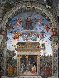 Assumption of the Virgin and Below St. Thomas Aquinas Who Presents to Mary Cardinal Oliviero Carafa