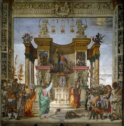 Saint Philip exorcises the dragon from the temple of Hierapolis. Fresco by Filippino Lippi (1457-1504), 1487-1502, Strozzi Chapel, Santa Maria Novella, Florence