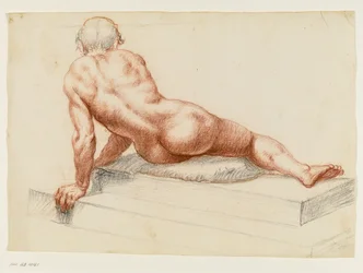 Prostrated Male Nude Turned to the Left and Seen from Behind