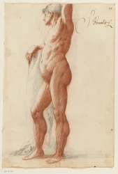 Standing Male Figure Turned to the Left and Leaning on a Tree Trunk