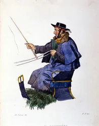 Small business of the city of Naples: the coachman. Engraving after a painting by F. Palizza. From a work by Francesco de Bourcard 