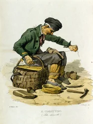 Small business of Naples: the savetier. Engraving after a painting by F. Palizza. From 