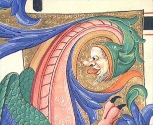 Zoomorphic foliage depicting a male head pulling a face (detail)