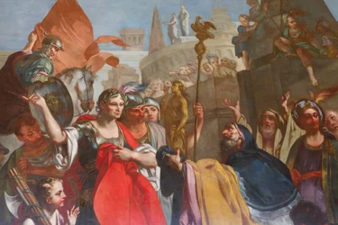 Caesar under the walls of Alexandria, by Felice Manassero, tapestry cartoon, anteroom, East apartment, Hunting residence, by Filippo Juvarra, Stupinigi, Piedmont, Italy