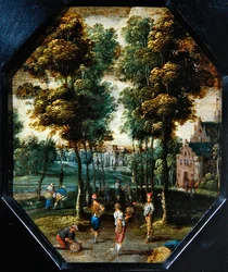A Kermesse scene in a village near a river