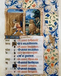 Calendar, July: A Peasant in a Wheat Field and the Sign of the Lion. Page from a Book of Hours, 16th Century, Badia de 