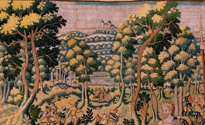 Flemish tapestry. Series Story of Cyrus. No II Astyages recognizes Cyrus. Anonymous, based on Michiel Coxcie. Atelier Antwerp. Ca 1590