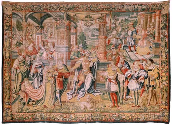Flemish Tapestry. Series Story of David. David Before Saul. Model by Bernard van Orley. Manufacture Brussels. Ca 1525