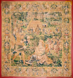 Flemish Tapestry. Series The Book of Judith. Judith before Holofernes. Fifth Tapestry in the Series. Manufacture Netherlands, Brussels(?). Second Half of the 16th Century. Fabric Wool. Location Church of Saint Nicholas of Bari