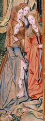 Flemish Tapestry. Series The History of David and Bathsheba. Marriage of David and Bathsheba. Second Panel of the Series. Model Anonymous. Manufacture Unknown, Brussels. 1505. Fabric Gold, Silk and Wool.