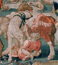 Flemish tapestry. Series The Labours of Hercules. The Horses of Diomedes. Third tapestry in the extant series. Model Unknown. Manufacture Willem Dermoyen, Brussels. Ca1528