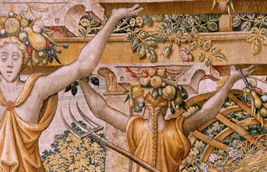 Flemish tapestry. Series Vertumnus and Pomona. No II Vertumnus transformed into a farmer. Models Circle of Pieter Coecke Van Aelst and Léonard Thiry. Atelier unknown, Brussels