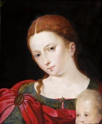 Head and Shoulders of a Girl in Red Cloak over Blue Dress, c.1550