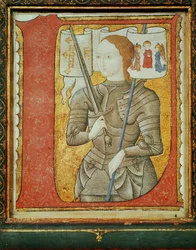 Initial D Shows Joan of Arc in Armour Holding a Flag Showing Godfather and Two Angels
