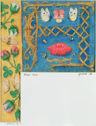 Illuminated letter `A and side border of flowers, from a Book of Hours