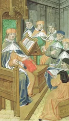 Lecture in hall, from De Medina Fen I. II, by Avicenna (980-1037)