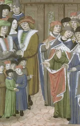 Group of doctors, men, women and children, from De Medina Fen I. II, by Avicenna (980-1037)