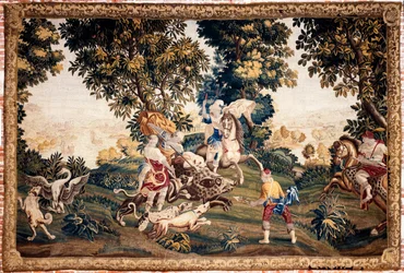 Palace. The museum. Flemish tapestry. The hunting of Silvio. 18th century.