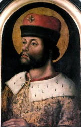 Portrait of Charlemagne (Charles I called Charles the Great 742-814). Anonymous painting of the Flemish school. 16th century. London, Antiquaries Society