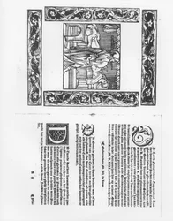 Sickbed with a pox victim, illustration from a medical treatise by Paracelsus