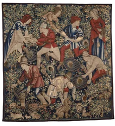 Tapestry Depicting Peasants Hunting Rabbits with Ferrets, Tournai, c.1450-75