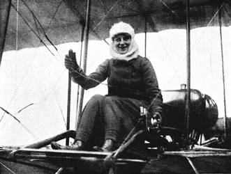 The second British woman pilot: Mrs. de Beauvoir Stocks in her Farman biplane