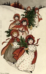 Little Girls with Holly and the Christmas Tree