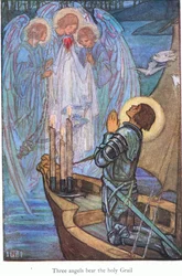 Three angels bear the Holy Grail (Sir Galahad)