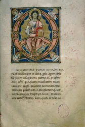 Illuminated page with Christ in Majesty and symbols of the evangelists (Cod. Calci, ms. 36, c. 120)