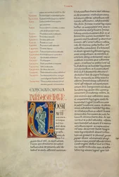 Page from the Bible of Corbolino with initial representing God speaking to Moses, manuscript