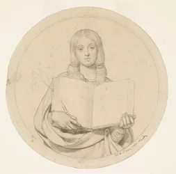Wycliffe Reading His Translation of the Bible - Study of Young Woman Representing the Protestant Faith