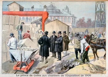 The Prince of Wales visiting the building sites for the Exposition Universelle of 1900, Paris