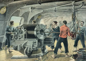 A Navy Battery Bombs Santiago de Cuba, Spanish-American War in 1898