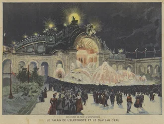 The Palace of Electricity and Castle of Water at Night, Exposition Universelle 1900, Paris