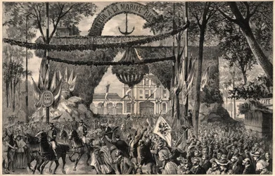 The arrival of Alexis Alexandrovich Romanov (1850-1908), Grand Duke of Russia, brother of Tsar Alexander III in Vichy in 1891 - Engraving by Meaulle