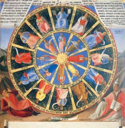 Inset depicting the Mystic Wheel with figures of prophets and evangelists, panel from the Armadio degli Argenti with the life of Jesus