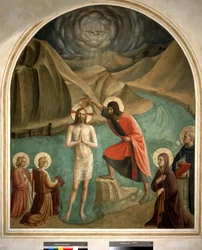 The Baptism of Christ by Saint John the Baptist - Fresco by Guido di Pietro