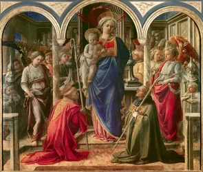 The Virgin and Child surrounded by angels, Saint Frediano and Saint Augustine, known as Pala Barbadori, Altarpiece by Filippo Lippi