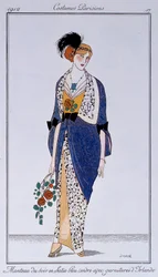 Parisian Costumes: Ash Blue Satin Evening Coat with Irish Trim