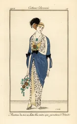 Woman in Evening Gown of Ash Blue Satin with Irish Lace