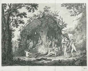 A view of the Indians of Terra del Fuego in their hut