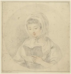Girl Reading a Book, in an Oval