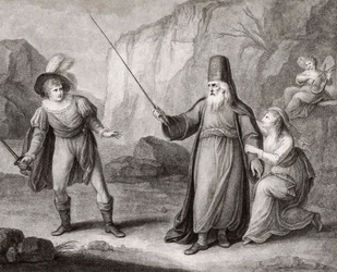 Prospero disarming Ferdinand. Shakespeare. The Tempest