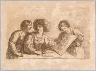 Three Women with a Palette and Sketch of a Design