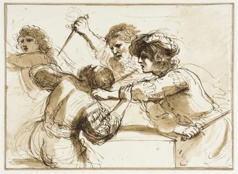 Two Men Killing Amnon while Another Flees